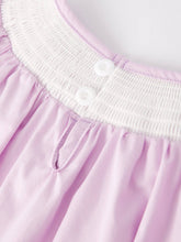 Load image into Gallery viewer, Girls Easter Bunny Smocking Embroidered Lace Cuff Purple Dress
