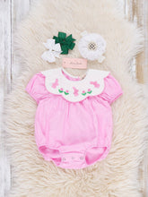 Load image into Gallery viewer, Blooming Bunny Embroidered 100% Cotton Bubble Romper