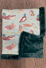 Load image into Gallery viewer, 32 inch x 32 inch Mallard duck baby blanket with cozy faux fur.