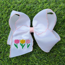 Load image into Gallery viewer, 5" Easter embroidered hair bows with moon stitch trim. 3PCS/$12.00