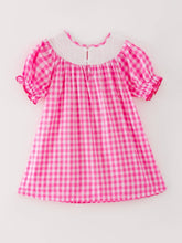 Load image into Gallery viewer, Halloween Pink Woven Smocking Embroidered Plaid Dress