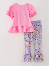 Load image into Gallery viewer, Halloween Girls Pumpkin Applique Top + Floral Print Pants Set