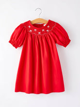 Load image into Gallery viewer, Girls Bow Smocking Embroidered Red Dress