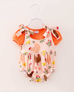 2025 Easter Chicken Baby Girl Ruffle Romper 2 pcs Set
