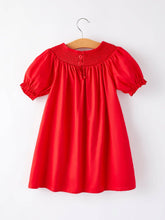 Load image into Gallery viewer, Girls Bow Smocking Embroidered Red Dress