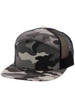 Load image into Gallery viewer, Camouflage Cotton Poly Blend 7 Panel Flat Bill Trucker Hat