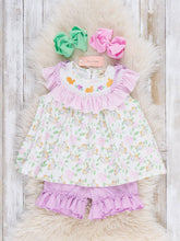 Load image into Gallery viewer, Floral Bunny Rabbits Smocked Ruffle Outfit