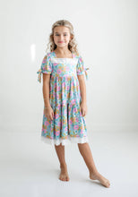 Load image into Gallery viewer, Kids Vintage Floral &amp; Lace Tiered Square Neck Spring Dress