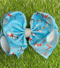 Load image into Gallery viewer, CHARACTER PRINTED ON TURQUOISE HAIR BOW. BW-DSG-793 4PCS/$10