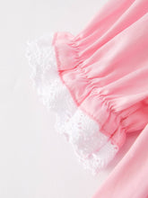 Load image into Gallery viewer, Girls Easter Bunny Smocking Embroidered Lace Cuff Pink Dress