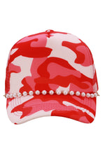 Load image into Gallery viewer, Faux Pearl Chain Foam Mesh Trucker Hat