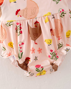2025 Easter Chicken Baby Girl Ruffle Romper 2 pcs Set