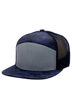 Load image into Gallery viewer, Solid Front Nylon Camo 7 Panel Flat Trucker Hat