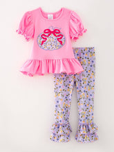 Load image into Gallery viewer, Halloween Girls Pumpkin Applique Top + Floral Print Pants Set