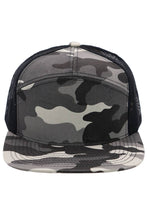 Load image into Gallery viewer, Camouflage Cotton Poly Blend 7 Panel Flat Bill Trucker Hat