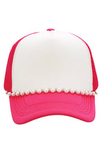 Load image into Gallery viewer, Faux Pearl Chain Foam Mesh Trucker Hat