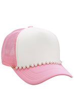 Load image into Gallery viewer, Faux Pearl Chain Foam Mesh Trucker Hat