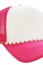 Load image into Gallery viewer, Faux Pearl Chain Foam Mesh Trucker Hat