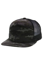 Load image into Gallery viewer, Camouflage Cotton Poly Blend 7 Panel Flat Bill Trucker Hat