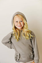 Load image into Gallery viewer, Kids Gray Ruffle Hoodie and Rainbow Stripe Leggings Fall Set