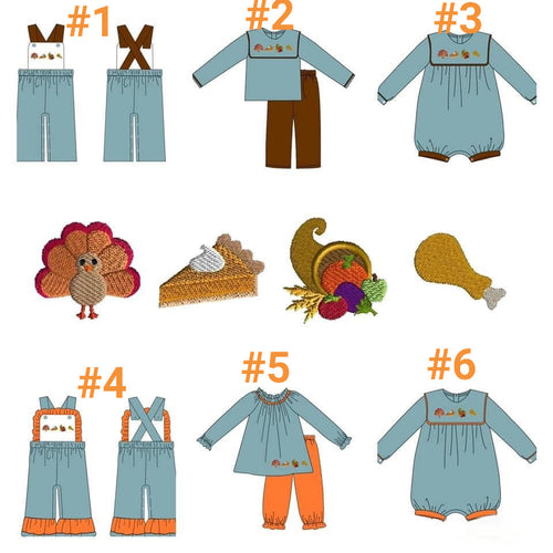 Thanksgiving Embroidery Sibling Sets