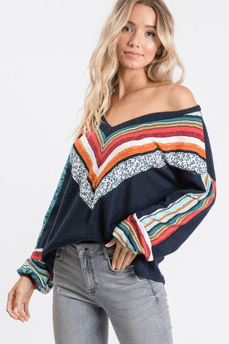 Navy Jade V Long sleeve