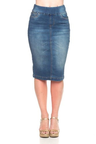 Stretch Waist Non-distressed Denim Skirt