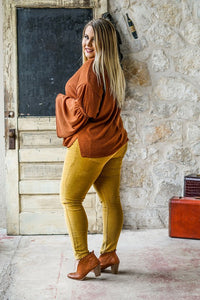 Mustard Mid Rise Corduroy Pants