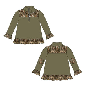 Girls olive camo pullover