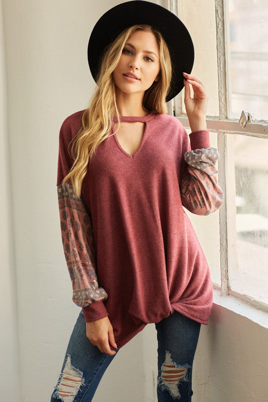 Burgundy Pattern Sleeve top