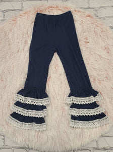 Denim ruffle lace pant