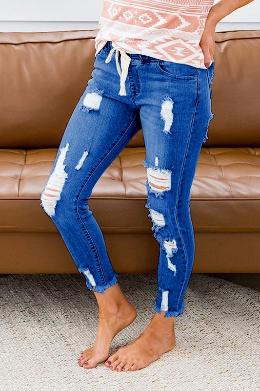 Stretchy Distressed Ripped Joggers