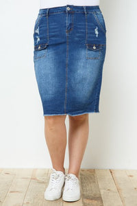 Hugger fit indigo Wash Skirt