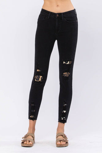 Black Midrise Leopard Patch Skinny Jeans 37