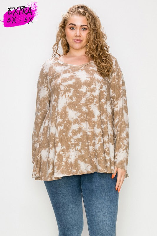 Brown/White Dye Print Top
