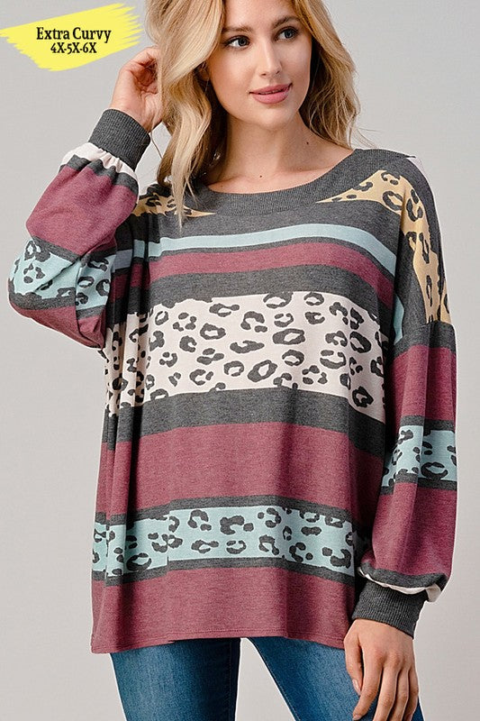 Wine/Leop/charcoal Striped Extended Plus