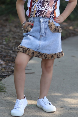 Denim Skirt with Leopard