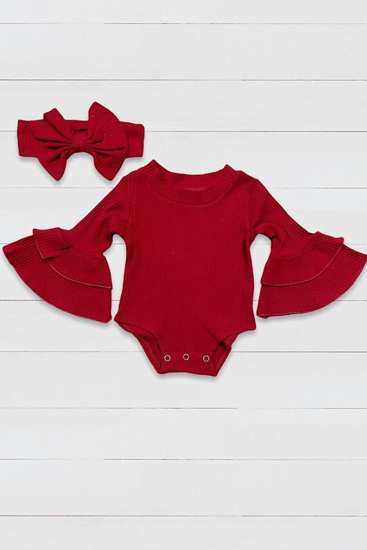 Maroon Bell Sleeve onsie w/hb