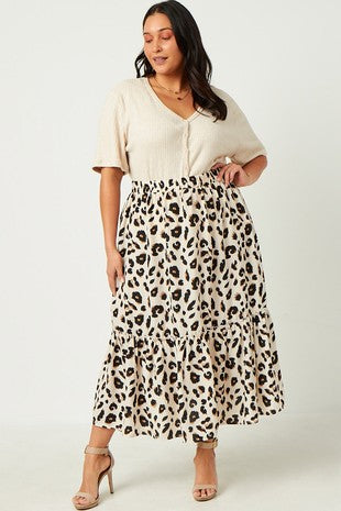 Taupe/Leopard Ruffle Tiered Skirt