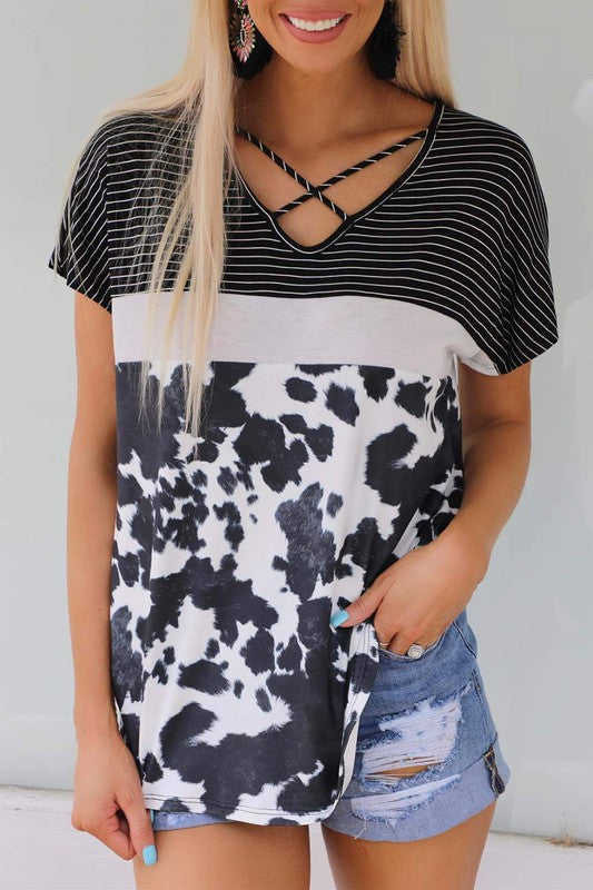 Striped Cow block Top