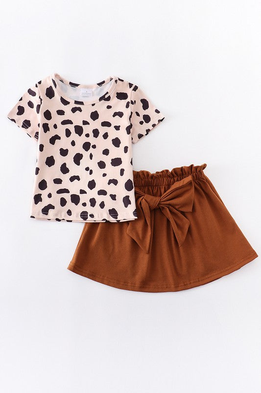 Print top with Brown Skirt