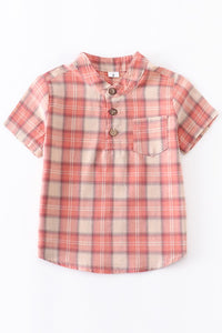 Boy's Peach Plaid Button Up