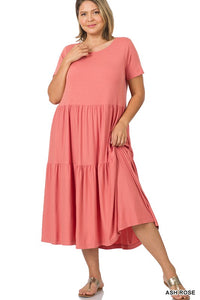 SHORT SLEEVE TIERED MIDI DRESS