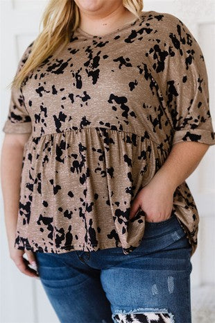 Cow Print Ruffle Top