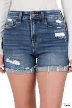 Load image into Gallery viewer, Distressed Cuffed Raw Hem Denim Shorts