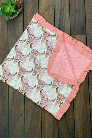 Pink Cow Skull Blanket