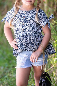 Girl's Blue/Grey Leopard babydoll top