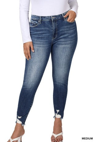 Distressed Hem Ankle Skinny Jean 37