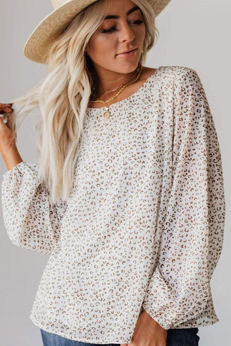 White/Rust Balloon Sleeve Top