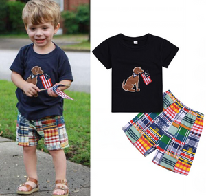 Boys American Flag Dog Short Set